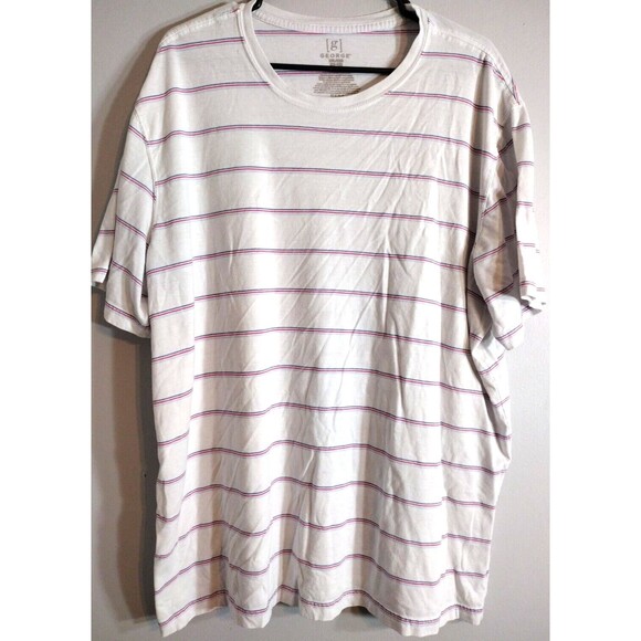 George Men's 2XL (50-52) Shirt White with Red Blue Stripe Striped Pattern - Picture 1 of 4